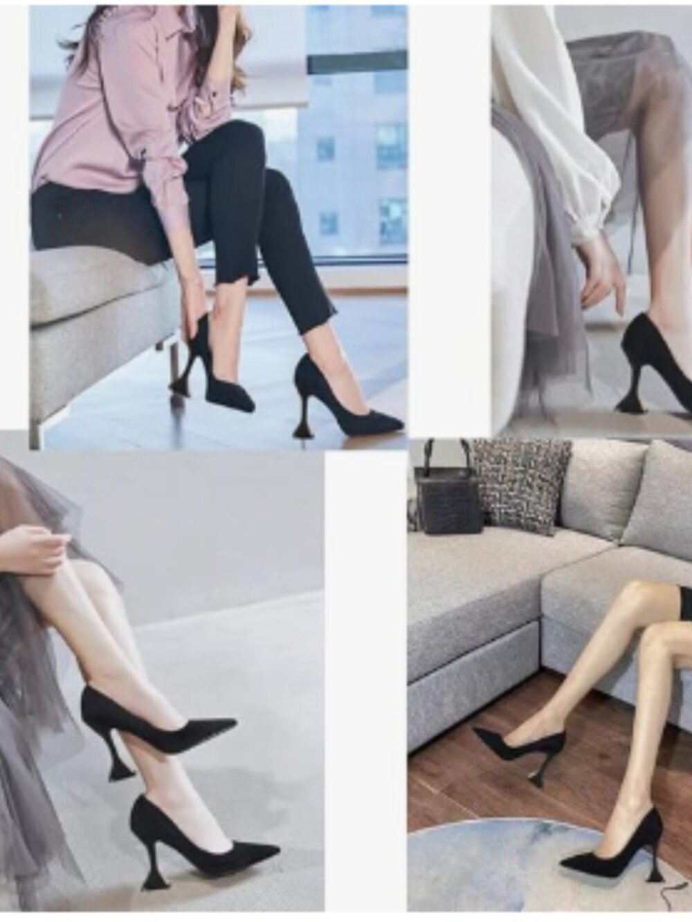 YDN Black Suede Pointed Toe Slip on Pumps Special High Heel Shoe for Party Lady